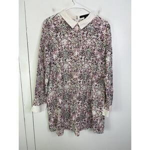 Floral Print Long Sleeve Dress with White Collar